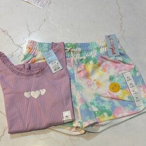 Cat & Jack Pastel Tie-Dye Shorts and Purple Heart Tank Top Size XL (14)